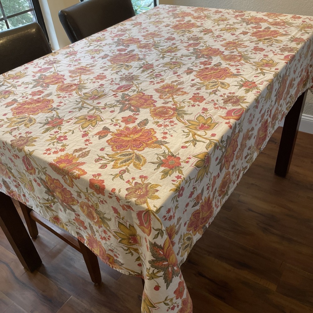 Boho Floral Rectangular Tablecloth Red Gold Green 57"x75" Colorful Party Holiday